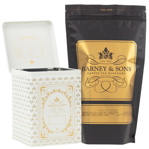 Harney & Sons Paris Tea & Cream Tea Canister, 50ct sachet & Storage Tin Set Harney & Sons Paris Tea & Cream Tea Canister, 50ct sachet & Storage Tin Set