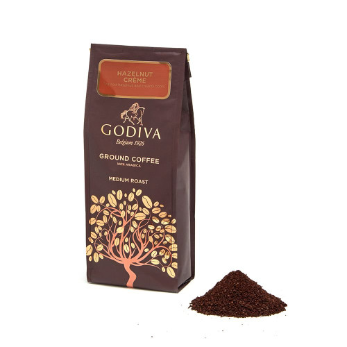 Godiva Chocolatier Medium Roast Ground Coffee, Made With 100% Arabica Beans, Hazelnut Crème Flavor, 10 Ounce Gift Bag