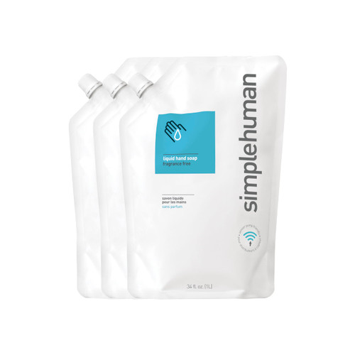 simplehuman Fragrance Free Moisturizing Liquid Hand Soap Refill Pouch, 34 Fl. Oz. (Pack of 3)
