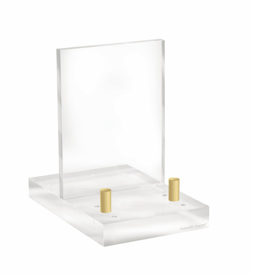 russell+hazel Acrylic Easel with Adjustable Gold Pegs, Stand for Pictures, Phone or Art, Clear Acrylic with Gold Detail, 4” x 6” x 6” (31726)