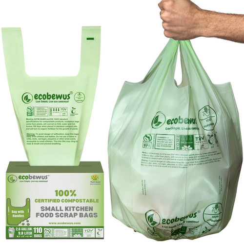 ECOBEWUS 2.6 Gallon 100% Compostable Bags Handle Tie (110 Bags) Small Disposable Compost Trash Bags Food Scrap Garbage Bags US BPI Certified TUV OK Compost Home Certified Meeting ASTM D6400 (110 ct.) ECOBEWUS 2.6 Gallon 100% Compostable Bags Handle Tie (110 Bags) Small Disposable Compost Trash Bags Food Scrap Garbage Bags US BPI Certified TUV OK Compost Home Certified Meeting ASTM D6400 (110 ct.)