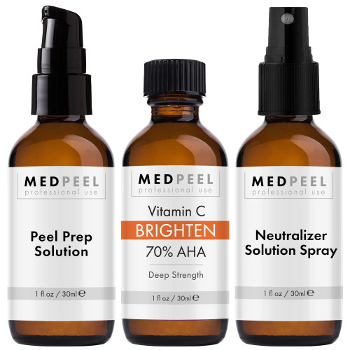Medpeel 70% AHA & Vitamin C Brightening Essential Peel Kit, Includes Peel, Prep, Neutralizer, Deep Strength Professional Grade Chemical Face Peel, Reduces Age Spots, 1oz/30ml (Kit of 3)