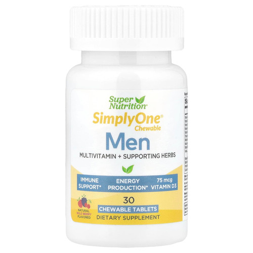 SuperNutrition SimplyOne Multi-Vitamin High-Potency Chewable Tablets for Men, Wild Berry, 30 Count