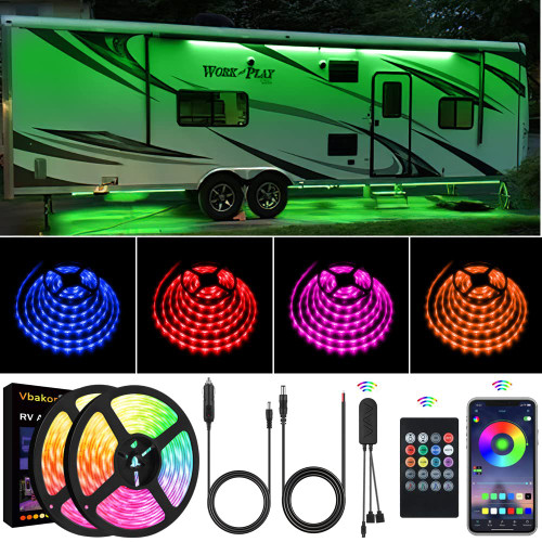 Vbakor RV Awning Lights, 40FT RV Underglow Led Lights Kit, 12V Multi-Color Exterior Neon Accent Underbody Strip Lights for Camper Motorhome with Extension Cable, Music Sync, Waterproof Vbakor RV Awning Lights, 40FT RV Underglow Led Lights Kit, 12V Multi-Color Exterior Neon Accent Underbody Strip Lights for Camper Motorhome with Extension Cable, Music Sync, Waterproof