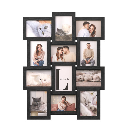 SONGMICS Collage Picture Frames, 4x6 for Wall Decor Set of 12, Multi Family Photo for Gallery Decor, Hanging Display, Assembly Required, Christmas Gift, Ink Black URPF26BK