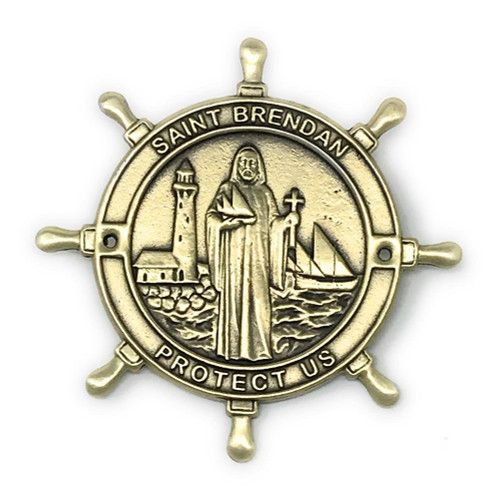 F. A. Dumont Solid Pewter St. Brendan Boat Plaque with Silver Finish – 3 x 3 inch