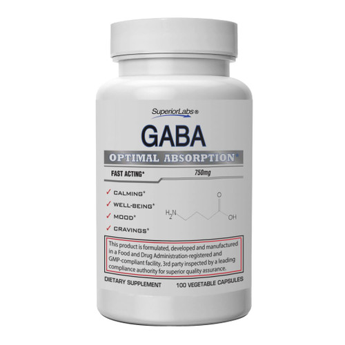 Superior Labs | GABA Supplement 750mg | Maximum Strength Mood Enhancement | Natural Relief of Simple Nervous Tension, Promotes Mood Balance, Sleep Quality, and Natural Brain Function*