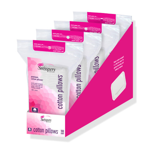 Swisspers Premium Cotton Pillows - 100% Natural, Ultra-Soft Beauty Essentials for Face, Eyes & More - Cruelty-Free, Vegan Skincare Pads for Women, Men & Pets (100 Count) 4 Pack