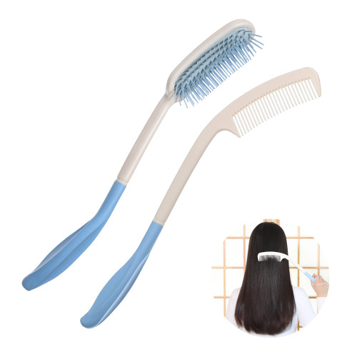 Fanwer Long Reach Handled Comb and Hair Brush Set Applicable to elderly and hand-disabled people inconvenient upper limb activities (2 pcs)