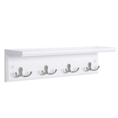 SONGMICS Entryway Hanging Coat Rack, Wall-Mounted Wooden Shelf, with 4 Double Hooks, Wall Floating Shelf, White ULHR42WT