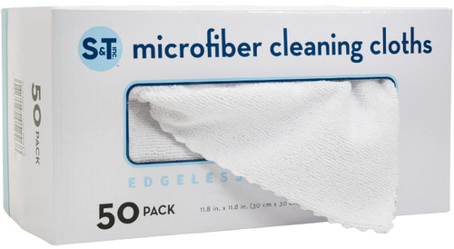 S&T INC. 50 Pack Microfiber Cleaning Cloth with Box, Bulk Towels for Home, Reusable Microfiber Towels for Cars, Cleaning Rags, White, 11.8 Inches x 11.8 Inches, 50 Count