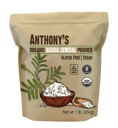 Anthony's Organic Acacia Senegal Powder, 1 lb, Batch Tested Gluten Free, Non GMO, Soluble Fiber, Prebiotic