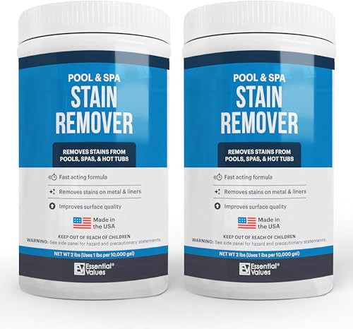 Essential Values Swimming Pool & Spa Stain Remover (2 LBS) - Compatible with Vinyl Liners, Fiberglass & Metals - Effective Formula Removes Rust & Tough Stains
