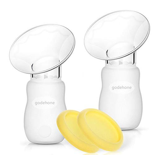 Silicone Breast Pump 2 Pack, Manual Breast Pump with Protective lid, Portable Milk Saver for Breast Feeding,100% Food Grade Silicone BPA Free(4oz/100ml), Yellow