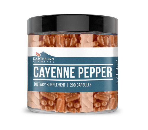 Earthborn Elements Cayenne Pepper 200 Capsules, Pure & Undiluted, No Additives