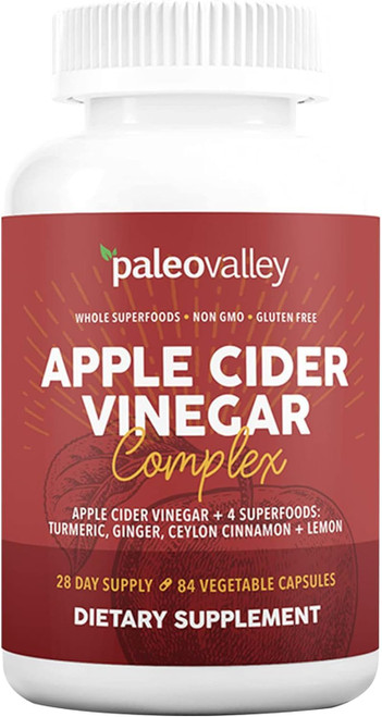 Paleovalley Apple Cider Vinegar Complex with Superfoods - Turmeric, Ginger, Ceylon Cinnamon and Lemon - 84 Vegetable Capsules