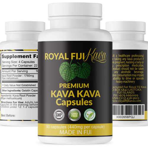 Royal Fiji Kava Pure Noble Kava Capsules Highest Grade Fijian Kava Kava Extract 1760mg Servings 100% Organic for Relaxation & Mood Support