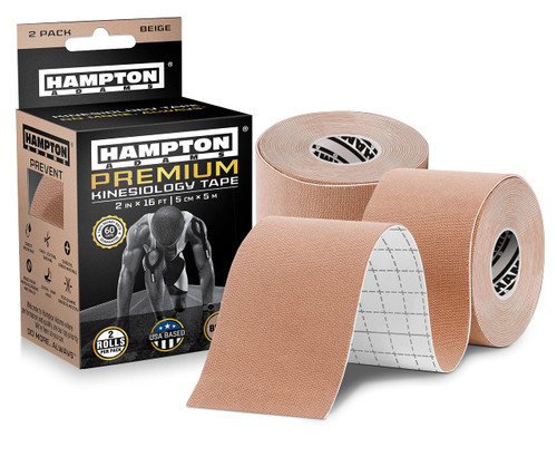 Hampton Adams | As Seen on Shark Tank | Elastic Kinesiology Tape (2-Pack) | Uncut Athletic Tape Supports & Protects Muscles Knees Shoulders & Plantar Fasciitis | Waterproof Hypoallergenic (Beige)
