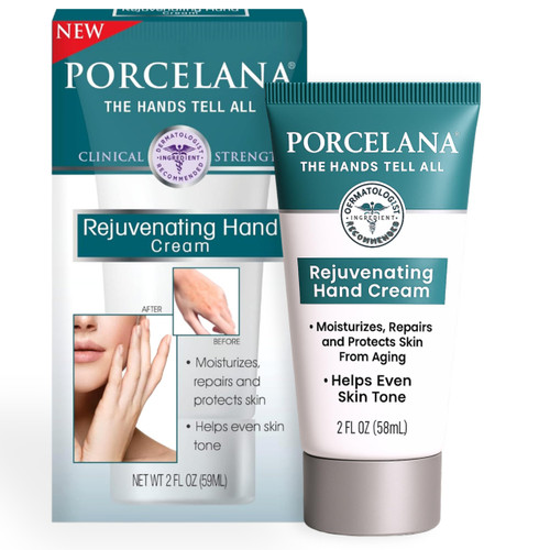 Porcelana Rejuvenating Hand Cream - Moisturizing & Anti Aging Lotion - Non Greasy Formula Evens Skin Tone & Dermatologist Recommended (2 oz)