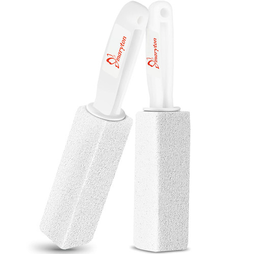 MARYTON Pumice Stone with Handle for Cleaning Toilet Bowl Ring and Hard Water Stains Pack of 2 (White)
