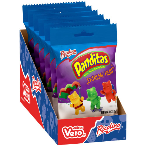 Ricolino Panditas Little Panda Gummy Bears - Watermelon, Mango-Passion Fruit, Tamarind & Chamoy Candy - Extreme Heat Flavor, 4.4oz (6 bags)