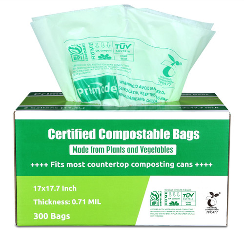 Primode Compostable Trash Bags, Food Scraps Yard Waste Bags,Extra Thick 0.71 Mil. ASTMD6400 Compost Bags Small Kitchen Bin Bags, Certified By BPI and TÜV AUSTRIA (3 Gallon) Primode Compostable Trash Bags, Food Scraps Yard Waste Bags,Extra Thick 0.71 Mil. ASTMD6400 Compost Bags Small Kitchen Bin Bags, Certified By BPI and TÜV AUSTRIA (3 Gallon)