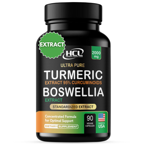Turmeric Boswellia Extract Supplement 2000 mg – Extra Strength Boswellia Serrata with Turmeric Curcumin - 95% Curcuminoids with Boswellia Extract Capsules - Standardized High Potency - Made in USA