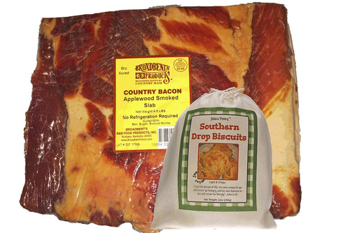 Julia's Southern Foods Old-Fashioned Country Cured and Smoked Applewood Slab Bacon 4 to 5 Lbs and 10oz Drop Biscuit Mix Julia's Southern Foods Old-Fashioned Country Cured and Smoked Applewood Slab Bacon 4 to 5 Lbs and 10oz Drop Biscuit Mix