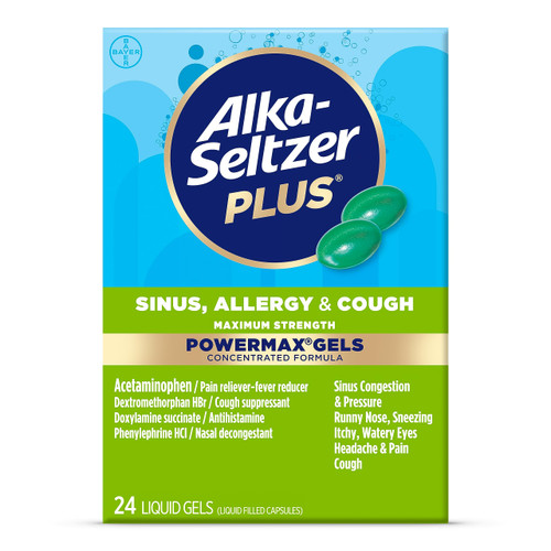 Alka-Seltzer Plus Maximum Strength Power Max Sinus, Allergy and Cough Medicine for Adults and Children 12 Years and Older - Relieves Symptoms from Allergies, Colds or Hay Fever, 24 Count
