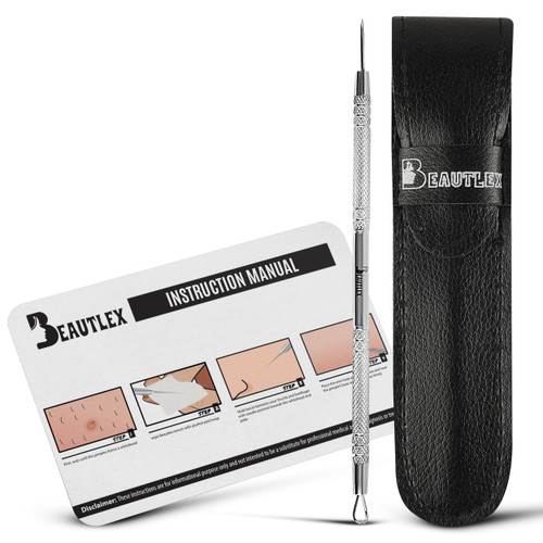 Lancet for Facial Milia Remover and Whitehead Extractor. Double Ended Angled Circle Loop & Sharp Needle Pimple Popper Tool. Dermatologists Recommended Design and Comes with Synthetic Leather Storage