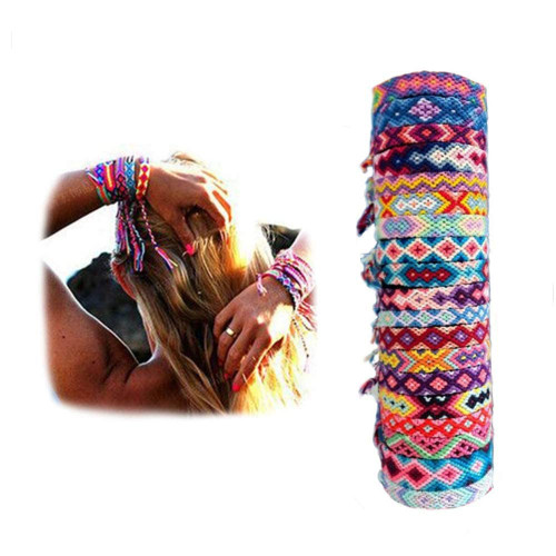 10Pcs Nepal Woven Friendship Bracelets Braided Bracelets Bulk Adjustable Handmade Woven String Colorful Braided Wrap Bracelets Pack for Women Teens(Random Colors)