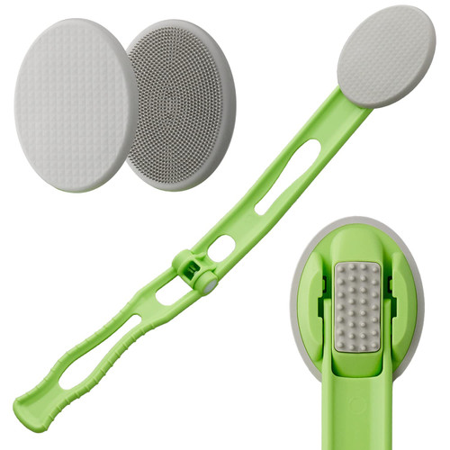 Lotion Applicator for Back - 3in1 Foldable, Cream, Sunscreen, Ointment Applicator, 19" Long Handle, Body Massage Tool - 1 Body Brush Pad, 1 Lotion Pad Included