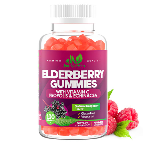 Elderberry Gummies with Vitamin C, Echinacea, Propolis (100 count) - Immune Support for Adults & Kids - Maximum Strength, Great Tasting Raspberry Flavor - Gluten-Free, Vegan - 100 Gummies