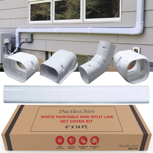 DuctlessAire Mini Split Line Set Cover Kit - Paintable Mini Split Cover for Air Conditioner and Mini Split AC/Heating System - Weather Resistant Protection - Easy to Install (White, 4" x 14 ft.) DuctlessAire Mini Split Line Set Cover Kit - Paintable Mini Split Cover for Air Conditioner and Mini Split AC/Heating System - Weather Resistant Protection - Easy to Install (White, 4" x 14 ft.)