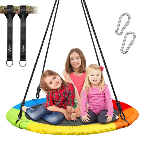 Trekassy 700lb 40 Inch Saucer Tree Swing for Kids Adults Outdoor 900D Oxford Waterproof with 2pcs Tree Hanging Straps, Steel Frame and Adjustable Ropes