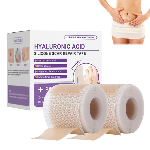 2Pcs Hyaluronic Acid Nano Repair Tape, Hyaluronic Acid Silicone Scar Tape, Silicone Scar Tape,Silicone Scar & Wrinkle Tape,Silicone Scar Sheets, Scar tape for all skin types (1.6''×60 IN Roll-1.5M)