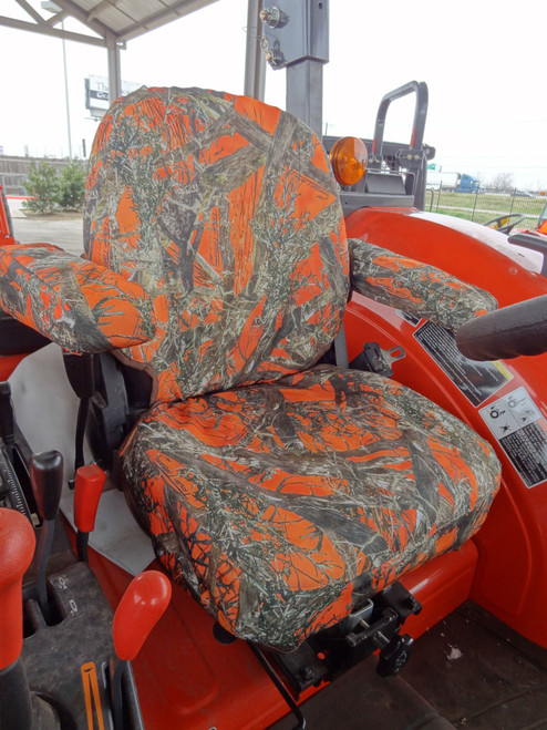 Durafit Seat Covers, KU02 MC2 Orange KUBOTA Models M5040-60/M6040-60/M7040-60/M8540-60/M9540-60 in Orange Camo Endura