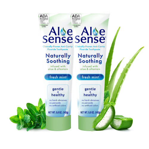 AloeSense Naturally Soothing Toothpaste for Sensitive Teeth and Gum Care with Aloe Vera, Allantoin & Fresh Mint Flavor, Gentle & Natural, ADA Approved (5-oz, 2 Count)