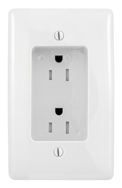 Bryant Electric RR1510W Box Mount 1-Gang Recessed TV Connection Outlet Plate with 15 Amp 125V Tamper-Resistant Duplex Receptacle, White