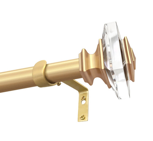 Exquisite Gold 46-148Inch Adjustable 1in Steel Curtain Rod with Acrylic Finials. Crystals square Transparent diamond Easy to Install, Suitable for Bedroom and Living Room kitchen and hotel
