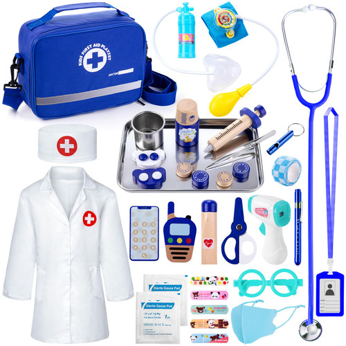 EFO SHM Doctor Kit for Kids, 35 Pcs Kids Doctor Kit for Toddlers 3-5 with Medical Storage Bag & Real Stethoscope, Pretend Play Doctor Set for Fun Role Playing Game