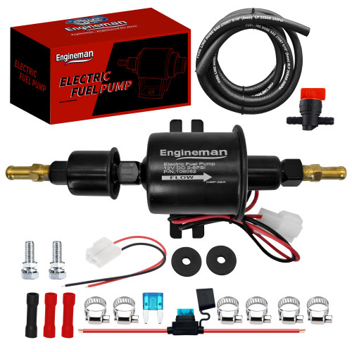 ENGINEMAN Universal Electric Fuel Pump Kit 12V 3-6 PSI Low Pressure with Fuel Filter 6.56 FT 5/16" ID Fuel Line Replacement For Carburetor Lawn Mower Gas Diesel Fuel Transfer Pump