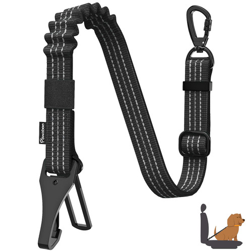 Pawaboo Dog Seatbelt for Car, 3-in-1 Dog Seat Belt Bungee, Shockproof Dogs Tether for Car with Buckle & Hook Latch, Adjustable Reflective Dogs Cars Harness Leash with 360° Lockable Buckle, Black