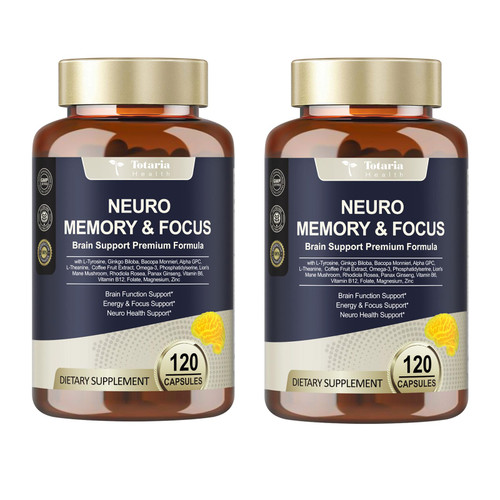 Totaria C-ognitive with Caffeine Pills, L-Tyrosine, Alpha GPC, Ginkgo Biloba, Bacopa Monnieri Brain Supplement for Memory and Focus, Brain Nootropic Support - Non-GMO, Gluten Free (2 Packs)