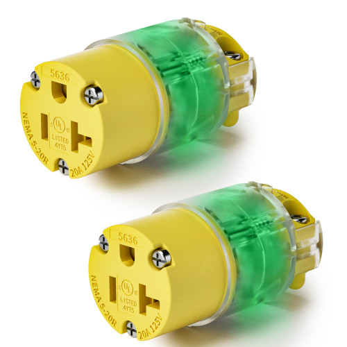 EPLESFTON 2 Pack 20 Amp Extension Cord Replacement Ends Lighted 120-125 Volt, NEMA 5-20R, 2 Pole 3Wire, Straight Blade, Extension Cord Female End Replacement, Commercial Grade, UL Listed