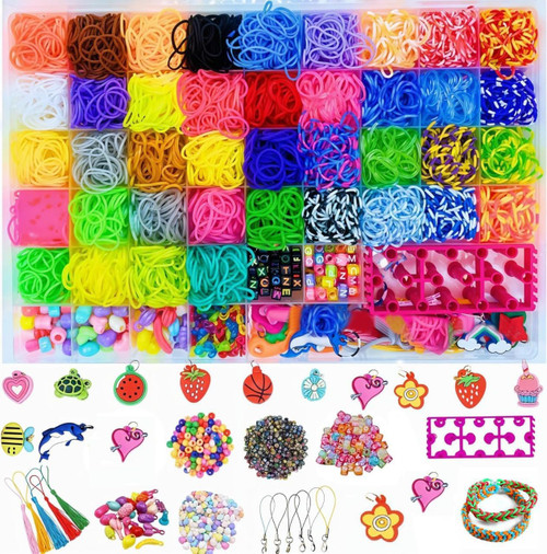 5500+ Loom Bands Kit - 40 Vibrant Colors Loom Bands – Rubber Bands Bracelet Making Kit with Alphabet Beads, S Hooks and Tools with Storage Box - DIY Arts & Crafts Gift for Girls & Boys