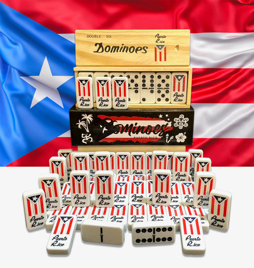 PRK 14 Puerto Rico Gifts Premium Dominoes Set Family and Friends Gift Packs Large Adult Size Double six Domino with PR Flag Authentic Puerto Rican Design