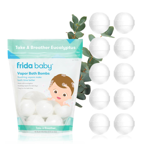 Frida Baby Natural Vapor Bath Bombs for Toddlers & Kids, Eucalyptus Essential Oil Bath Bombs for Aromatherapy, 10 Count