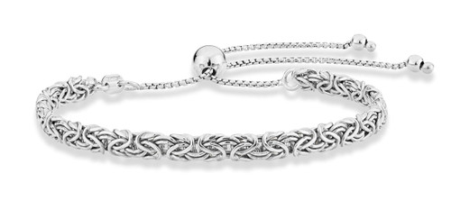 Miabella Italian 925 Sterling Silver, 18K Gold Plated 4mm Byzantine Adjustable Bolo Link Chain Bracelet for Women Handmade in Italy(sterling silver)