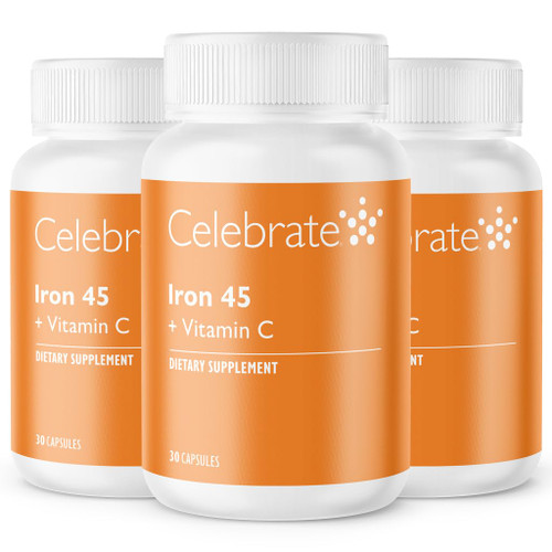 Celebrate Vitamins Iron Supplement with Vitamin C - 45mg Iron, 60mg Vitamin C, Bariatric Vitamins for WLS Patients, Vertical Sleeve & Gastric Bypass Surgery (90 Capsules)